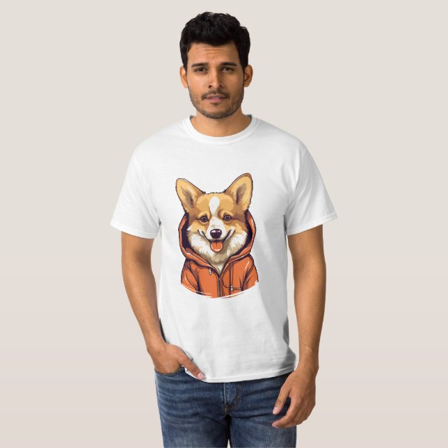 Funny Corgi Wearing Hoodie T Shirt (Hel framsida)