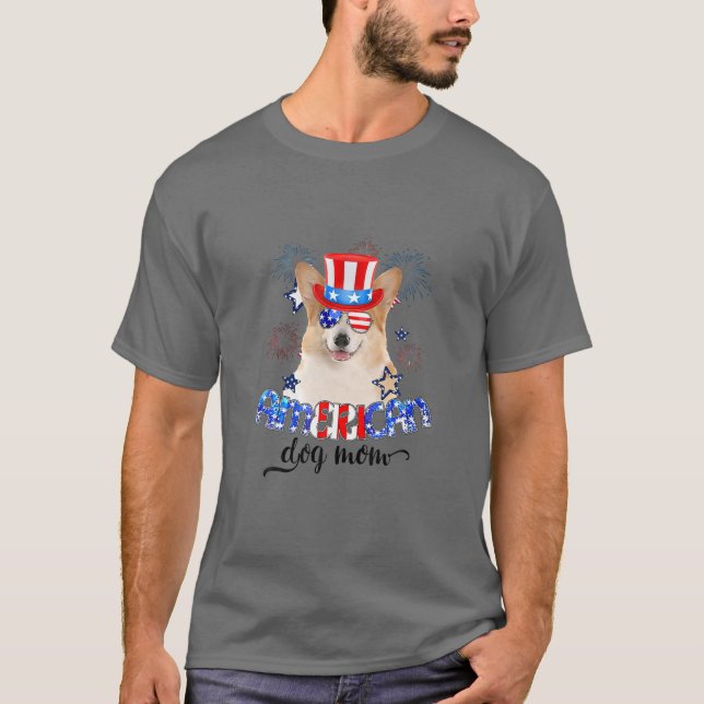 Funny Corgi Wearing Sunglasses USA flagga 4:e Jul T Shirt (Framsida)