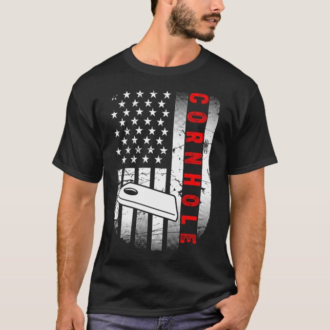 Funny Cornhål American Flagga T Shirt (Framsida)