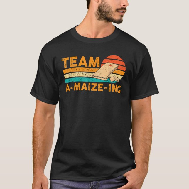 Funny Cornhole Maj Hål Retro Team A-majs T Shirt (Framsida)