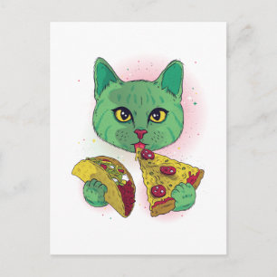 Funny Cosmic Pizza Cat Graphic Tecknad Space Tonår Vykort