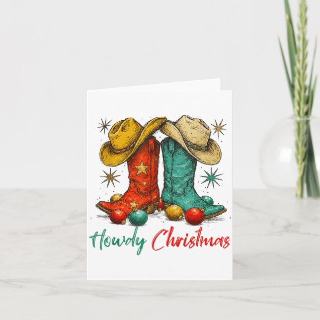 Funny Country Western Christmas Howdy Cowboy Boots Kort (Framsida)