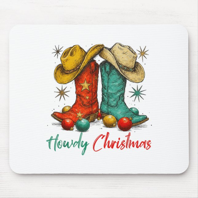 Funny Country Western Christmas Howdy Cowboy Boots Musmatta (Framsidan)
