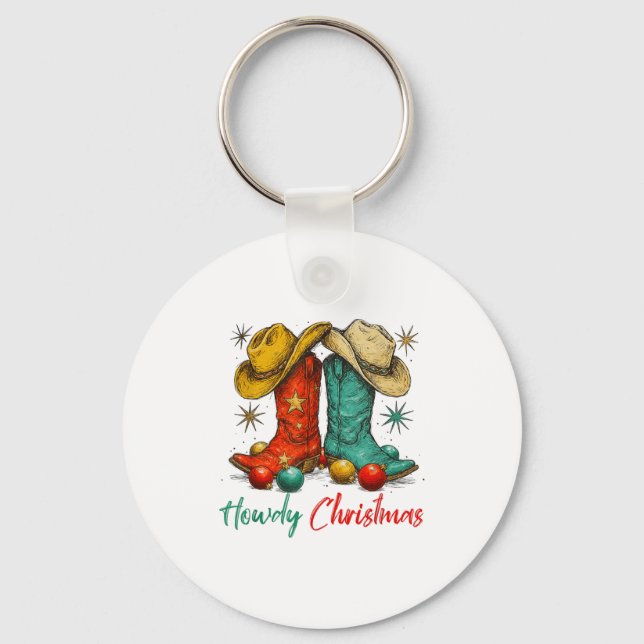 Funny Country Western Christmas Howdy Cowboy Boots Nyckelring (Framsida)