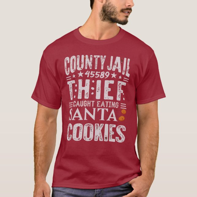 Funny County Jail Inmate Prisoner Theft jul T Shirt (Framsida)
