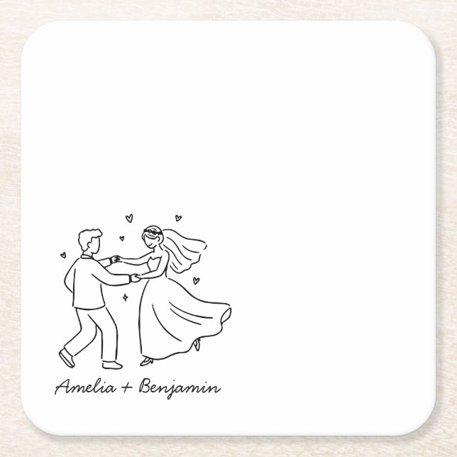 funny couple Hand Drawn  wedding Underlägg Papper Kvadrat (Framsidan)