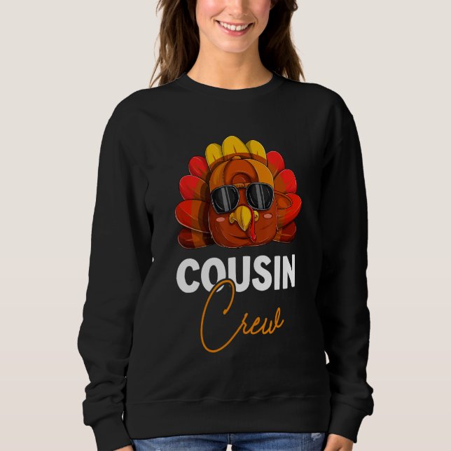 Funny Cousin Crew Turkey Shirt, Thanksgiving Famil T Shirt (Framsida)