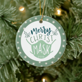 Funny COVID MERRY JesusMASK Photo Grönt Julgransprydnad Keramik