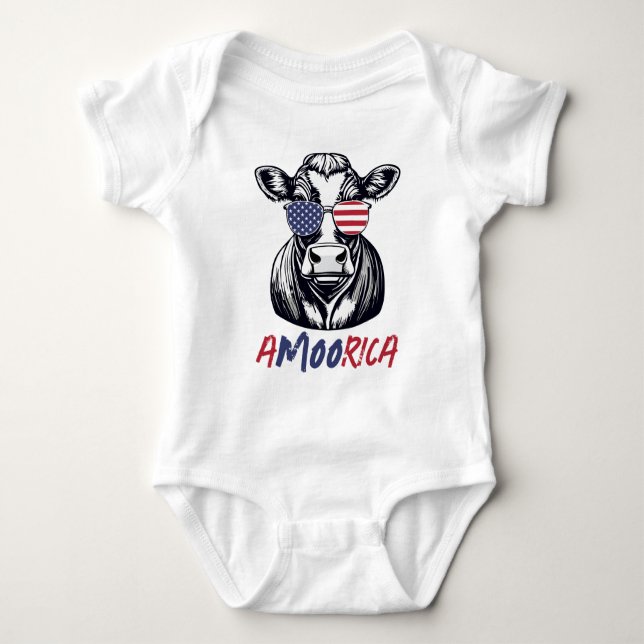 Funny Cow A-MOO-rica Patriotic T Shirt (Framsida)