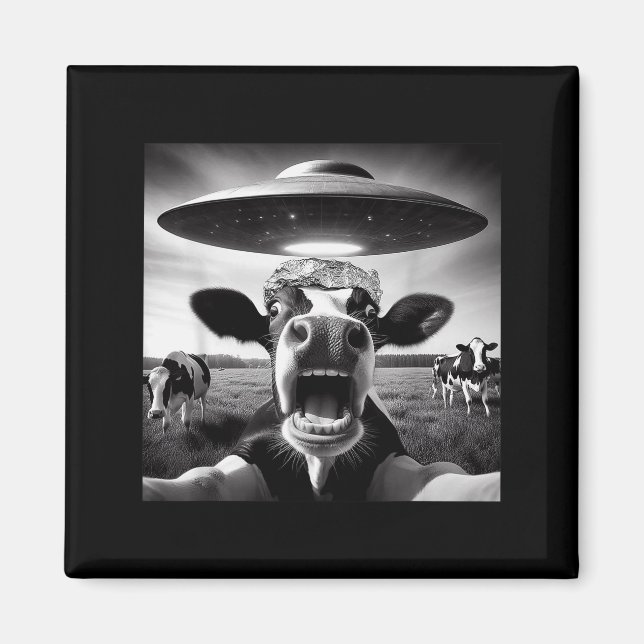 Funny Cow Abduction By Ufo Selfie - Hilarious Alie Magnet (Framsidan)