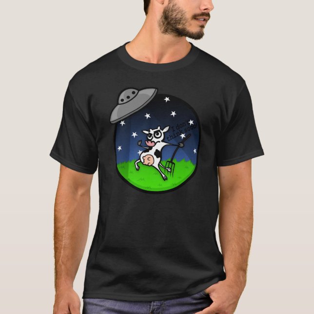 FUNNY COW ALIEN UFO ABDUCTION GRAPHIC T-SHIRT (Framsida)