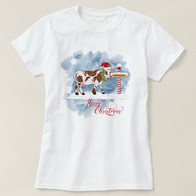 Funny Cow Älskare jul North Pole T Shirt (Design framsida)