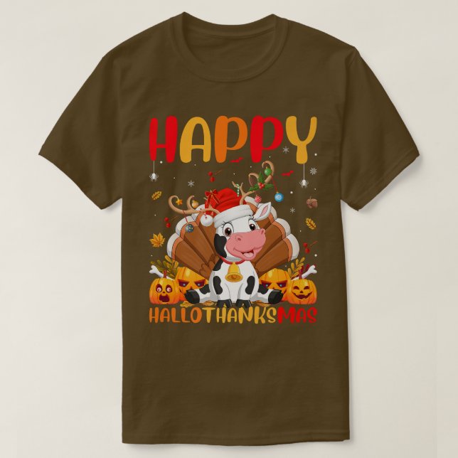 Funny Cow Animal Lover Lycklig Cow HelloTackMas T Shirt (Design framsida)