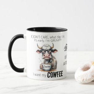 Funny Cow Drinking Coffee-citat Mugg