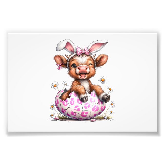 Funny Cow Easter Rabbit Cute Highland Cows Lover E Fototryck (Framsidan)