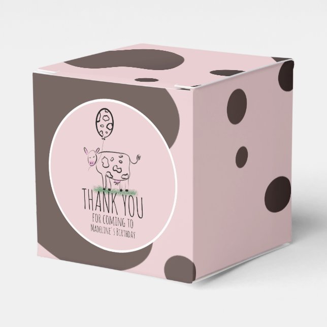 Funny Cow Farm Animal Födelsedagsfest Rosa Favor B Presentaskar (Framsidan Sidan)