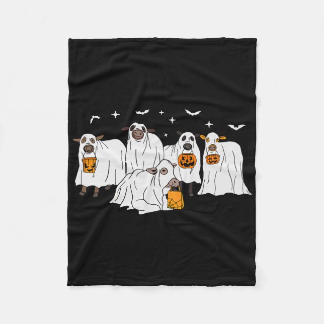 Funny Cow Ghost Halloween Farmer Bus eller godis C Fleecefilt (Framsidan)