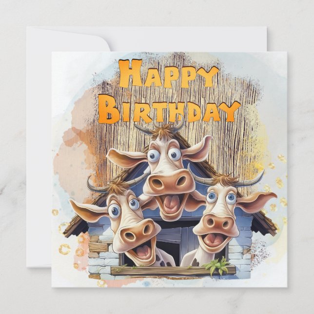 Funny Cow Grattis på födelsedagen Julkort (Framsida)
