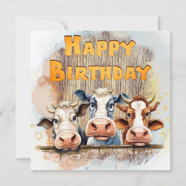 Funny Cow Grattis på födelsedagen Julkort (Framsida)
