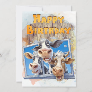 Funny Cow Grattis på födelsedagen Julkort