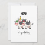 Funny Cow Herd Pun Birthday Card<br><div class="desc">Herd det är din födelsedag - roligt födelsedagskort med en minimalistisk illustration av en hjord av kor med hatt i party</div>