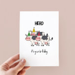 Funny Cow Herd Pun Birthday Card<br><div class="desc">Herd det är din födelsedag - roligt födelsedagskort med en minimalistisk illustration av en hjord av kor med hatt i party</div>