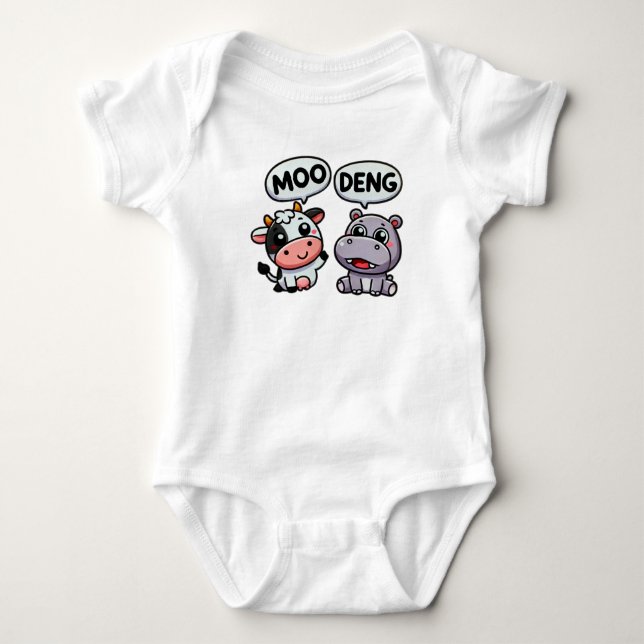 Funny Cow & Hippo Duo - Moo Deng T Shirt (Framsida)