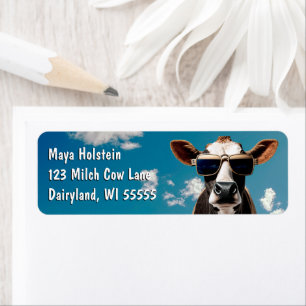 Funny Cow i Sunglasses Returadress Etikett