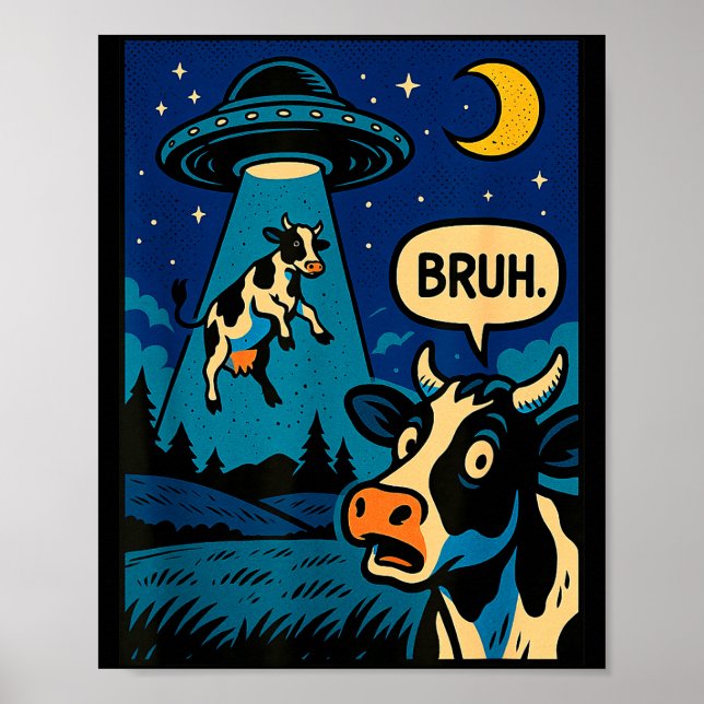 Funny Cow Meme Ufo Alien Zoo Boys Girls Kids  Poster (Framsidan)