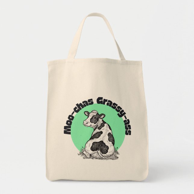Funny Cow Moo-chas Grassy-ass thank you tote bag Tygkasse (Framsidan)