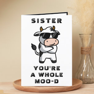 Funny Cow Moo Mood Sister Grattis på födelsedagen Tack Kort