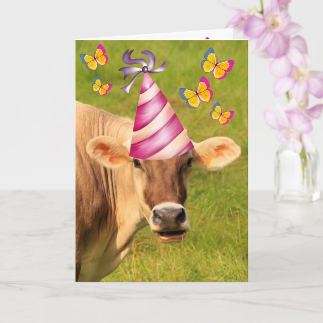 Funny Cow MOOLICIOUS Birthday Kort (Orkide)