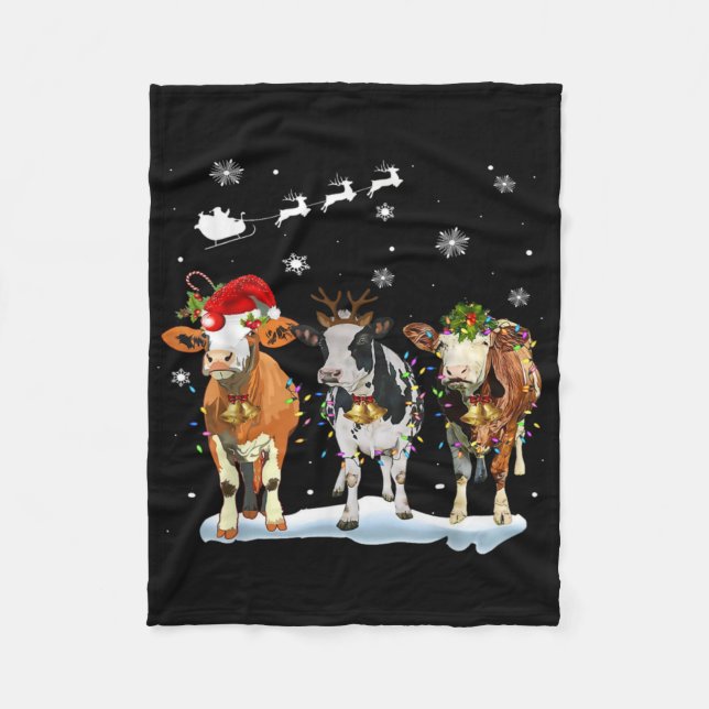 Funny Cow Santa Merry Christmas Xmas Lights Pajama Fleecefilt (Framsidan)