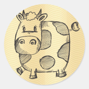 Funny Cow Sketch Runt Klistermärke