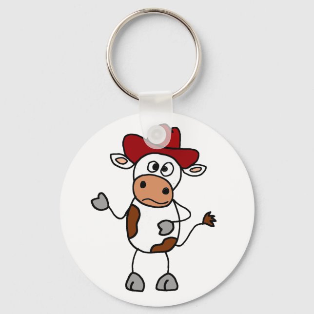 Funny Cow Wearing Red Cowboy Hat Nyckelring (Framsida)