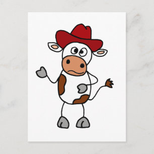 Funny Cow Wearing Red Cowboy Hat Vykort