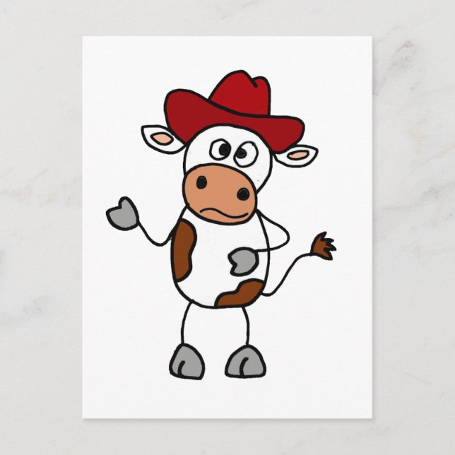 Funny Cow Wearing Red Cowboy Hat Vykort (Framsida)