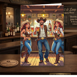 Funny Cowboy and Cowgirl Birthday Kort