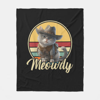 Funny Cowboy Cat Mashup Meow Howdy Kitten Älskare  Fleecefilt