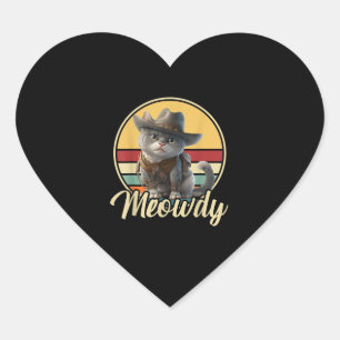 Funny Cowboy Cat Mashup Meow Howdy Kitten Älskare Hjärtformat Klistermärke