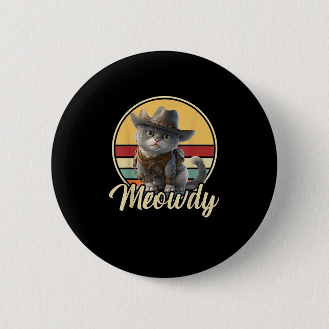 Funny Cowboy Cat Mashup Meow Howdy Kitten Älskare  Knapp (Framsida)