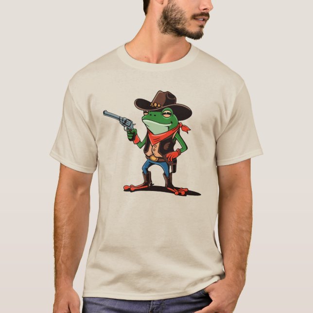 Funny Cowboy Frog Cartoon T-Shirt (Framsida)