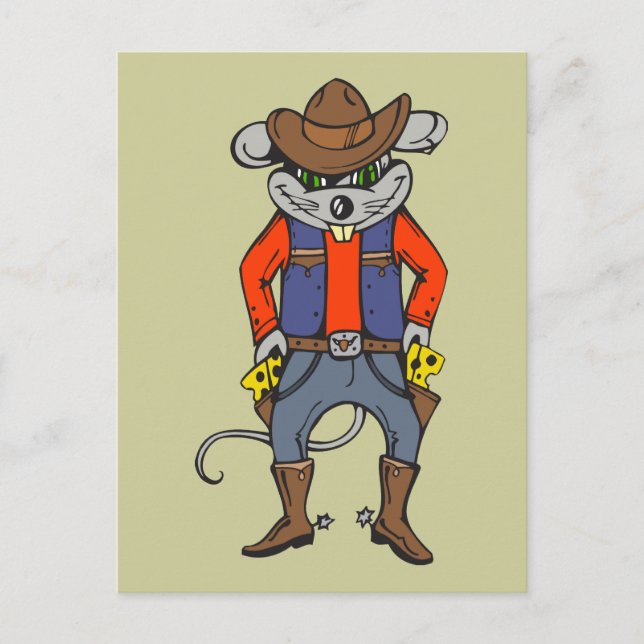 Funny Cowboy Mouse Vykort (Framsida)