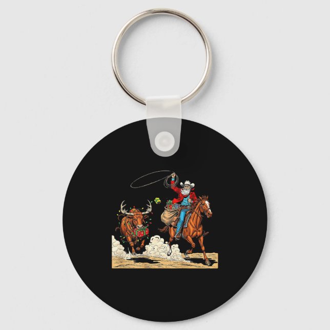 Funny Cowboy Santa Christmas Holiday Western Style Nyckelring (Framsida)