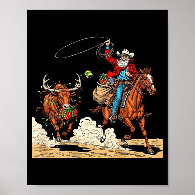 Funny Cowboy Santa Christmas Holiday Western Style Poster (Framsidan)