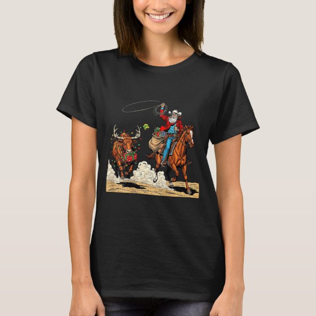 Funny Cowboy Santa Christmas Holiday Western Style T Shirt (Framsida)