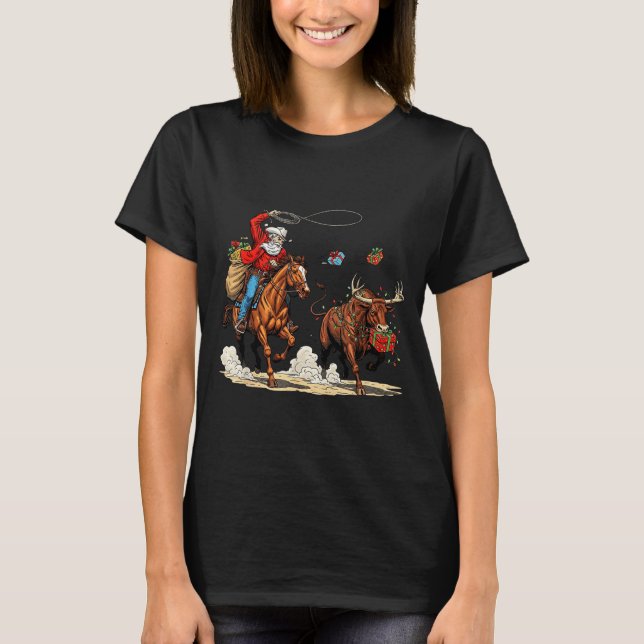 Funny Cowboy Santa Christmas Holiday Western Style T Shirt (Framsida)