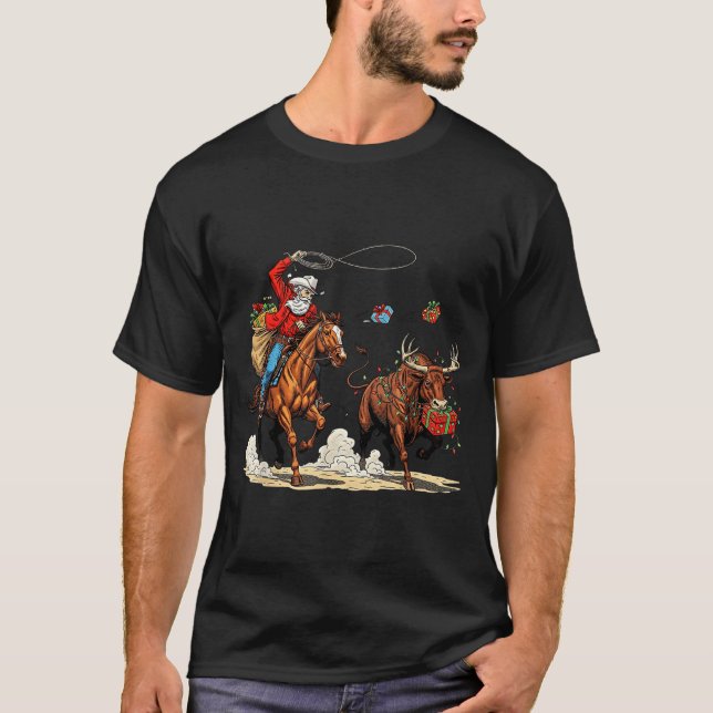 Funny Cowboy Santa Christmas Holiday Western Style T Shirt (Framsida)