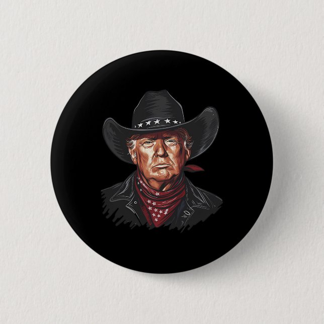 Funny Cowboy Western Donald Trump Us Flagga 2024 E Knapp (Framsida)