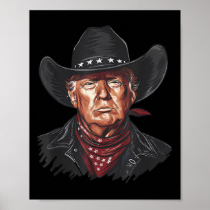 Funny Cowboy Western Donald Trump Us Flagga 2024 Poster